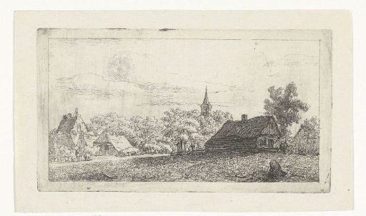Village view with church tower among trees