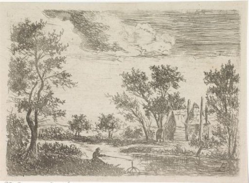 Landscape with a fisherman at the water's edge