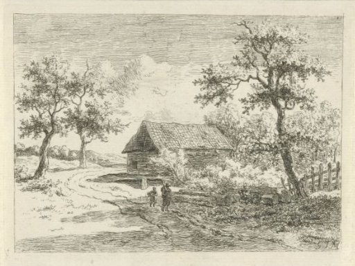 Landscape with two figures on the road