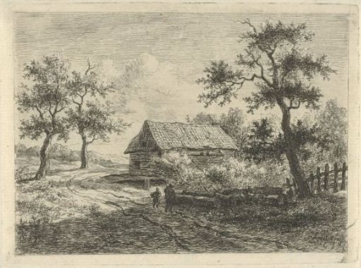 Landscape with two figures on the road
