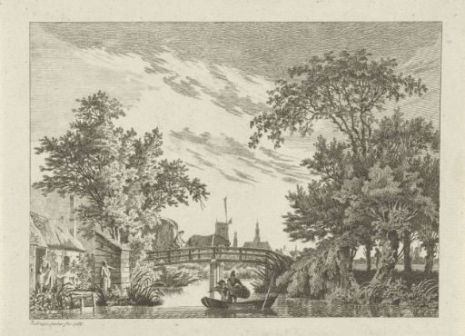 Landscape with hay wagon on a bridge