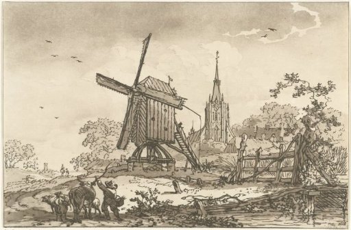 Landscape with a windmill and a church