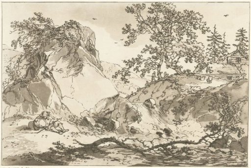 Hilly landscape with a resting man