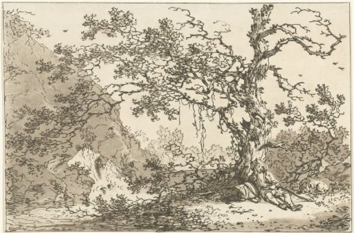 Resting traveller with his dog in a landscape