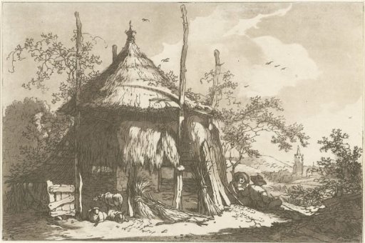 Shepherds by a haystack