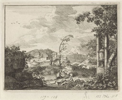 River Landscape with Hills and a City