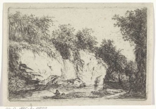 Rocky Landscape with a Fisher by a Stream