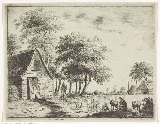 Landscape with a barn and peasants