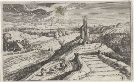 Hilly landscape with a windmill