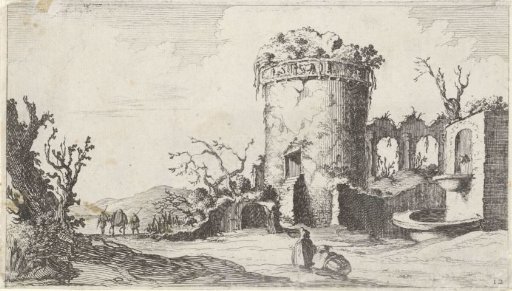 Fountain by a Ruin with a Round Tower