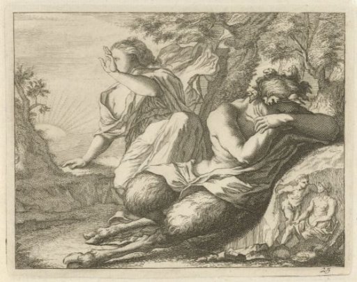 Satyr and Female Figure Covering Their Eyes Against the Sunlight