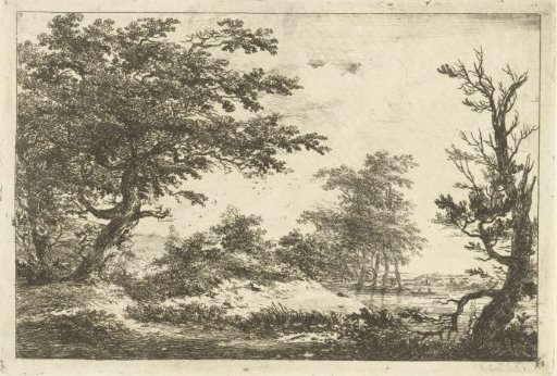 Landscape with hill, water and trees