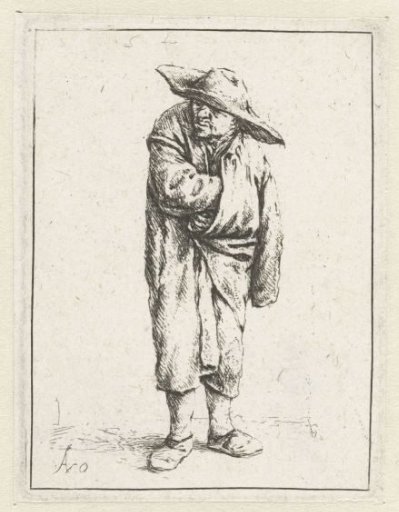 Standing peasant with hand and arm in his cloak