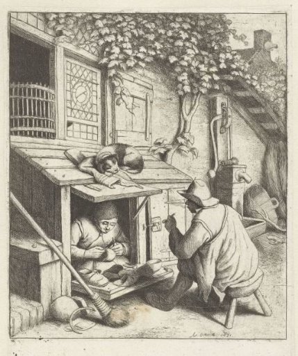 Shoemaker in his Shop in Front of his House with a Customer