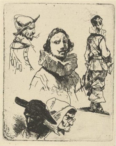 Study sheet with soldiers and an old woman