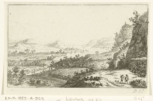 River landscape with walkers