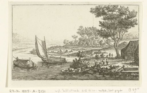 River landscape with three boats