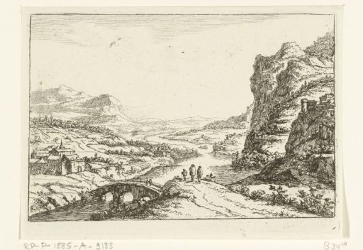 River landscape with a stone bridge