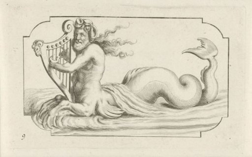 Triton playing a harp