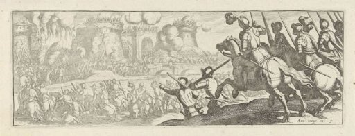 Cavalrymen storming a city wall