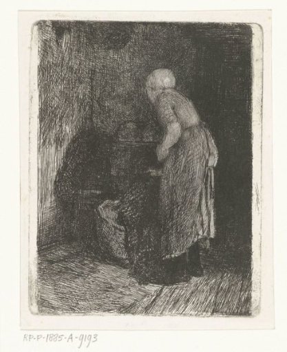 Woman looking into a cradle