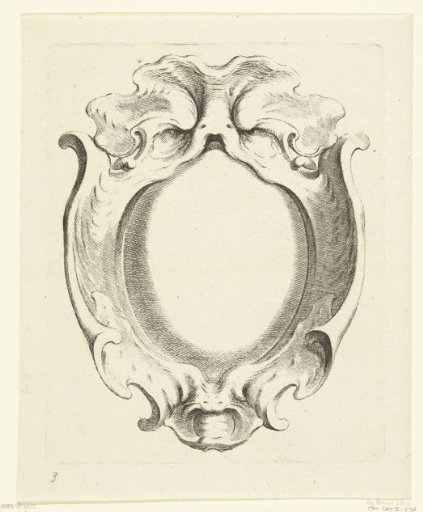 Vertical strapwork cartouche with a large oval compartment