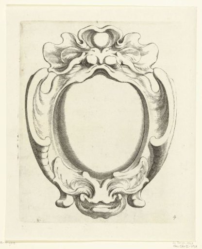 Vertical strapwork cartouche with a large oval compartment