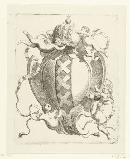 Strapwork cartouche with the coat of arms of Amsterdam