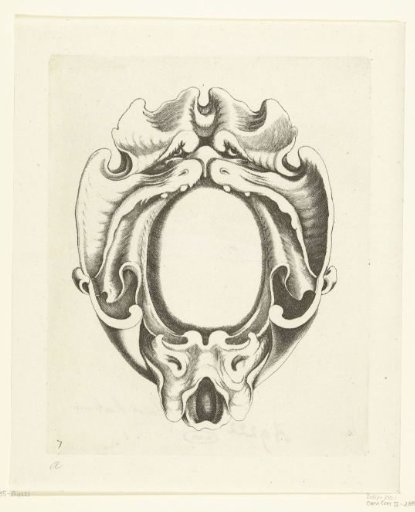 Cartouche with a large monster's head