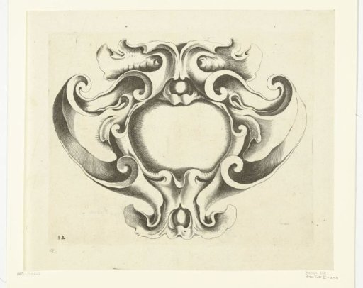 Cartouche with a mask at the bottom and top