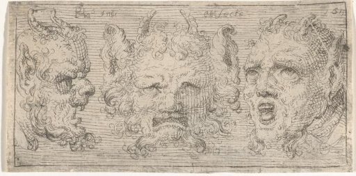 Three masks with horns