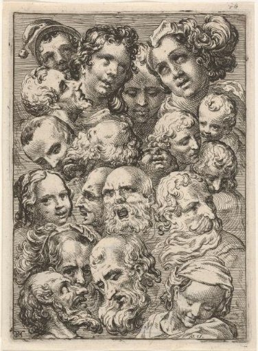 Study sheet with nineteen heads