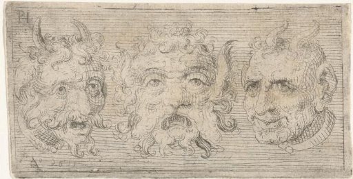 Three masks, two of which with horns