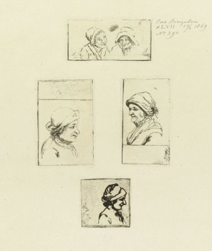 Study sheet with four scenes with portrait busts