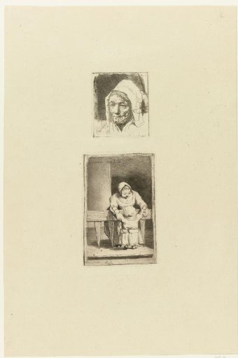 Woman's head and maid with a grandchild
