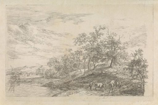 Hilly landscape with shepherd with cows
