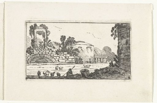 Landscape with ruins and a shepherd with sheep