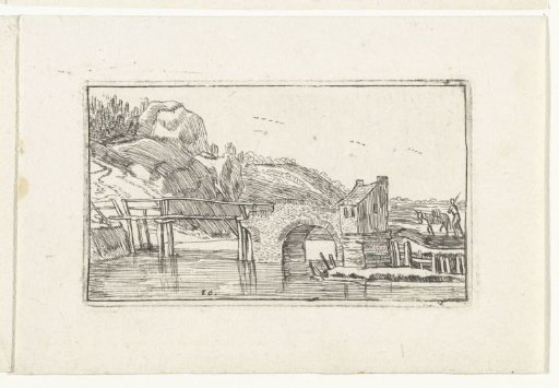 Man driving a donkey towards a bridge