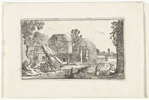 Landscape with farmhouse and barn on piles by a body of water