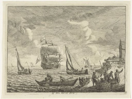 Seascape with boats off the coast