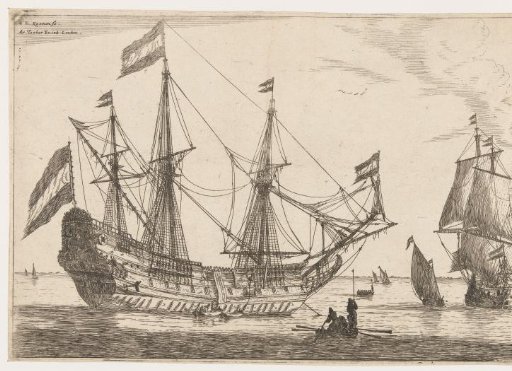 Large sailing ship and a rowboat