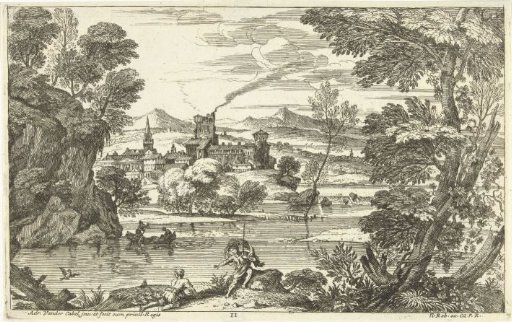 Landscape with man with flowing cloak