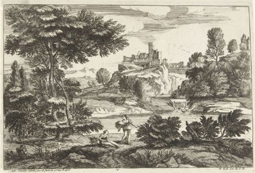 Landscape with two women by the water's edge