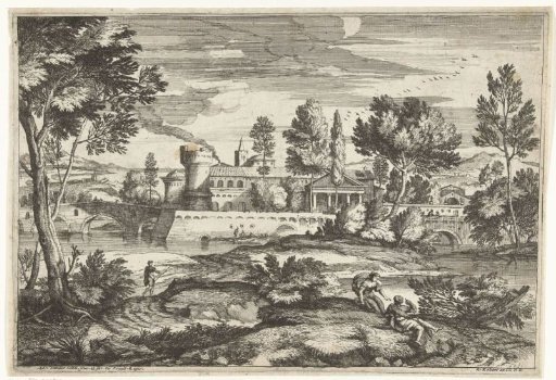 Landscape with two persons in the foreground