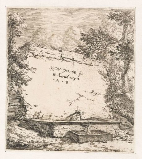 Title page with wall and fountain