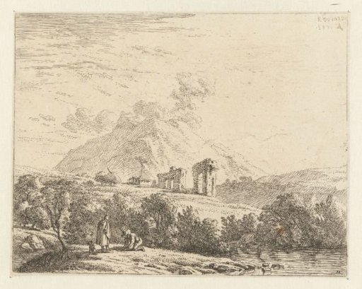 Landscape with a Ruin and Two Men with a Dog