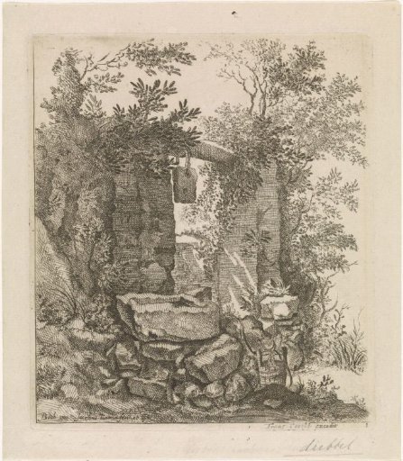 Ruined stone gate in a landscape