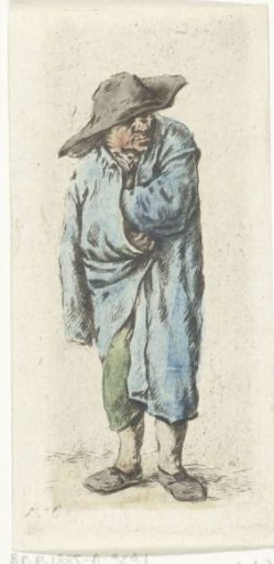 Standing farmer with hand and arm in his cloak