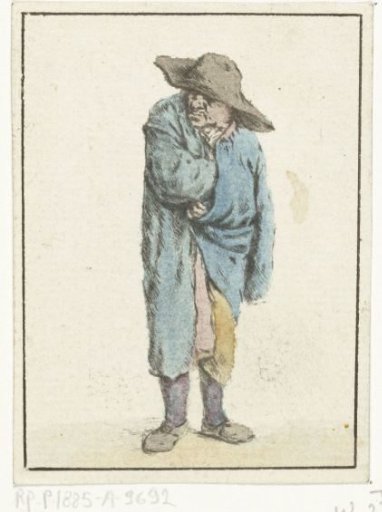 Standing farmer with hand and arm in his cloak