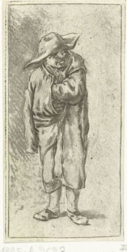 Standing farmer with hand and arm in his cloak